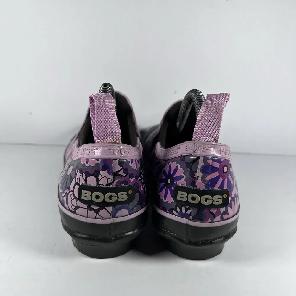 Bogs Rue Ambrosia Pink Purple Floral Rubber Slip On Rain Boots Shoes Women's 8